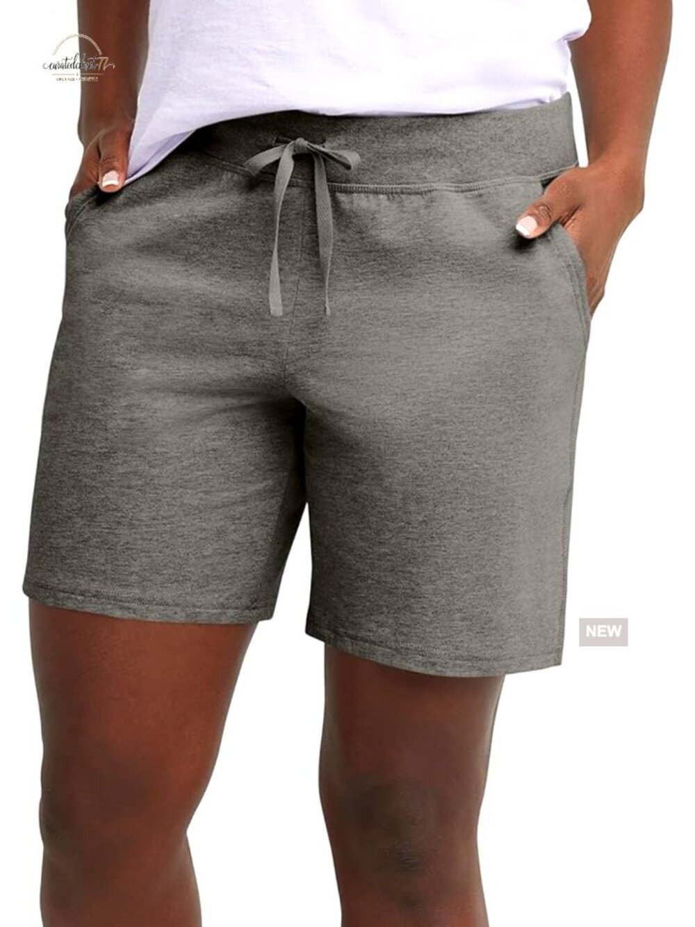Cotton Blend Drawstring Shorts 7" Inseam Front Pockets Loose Fit Active